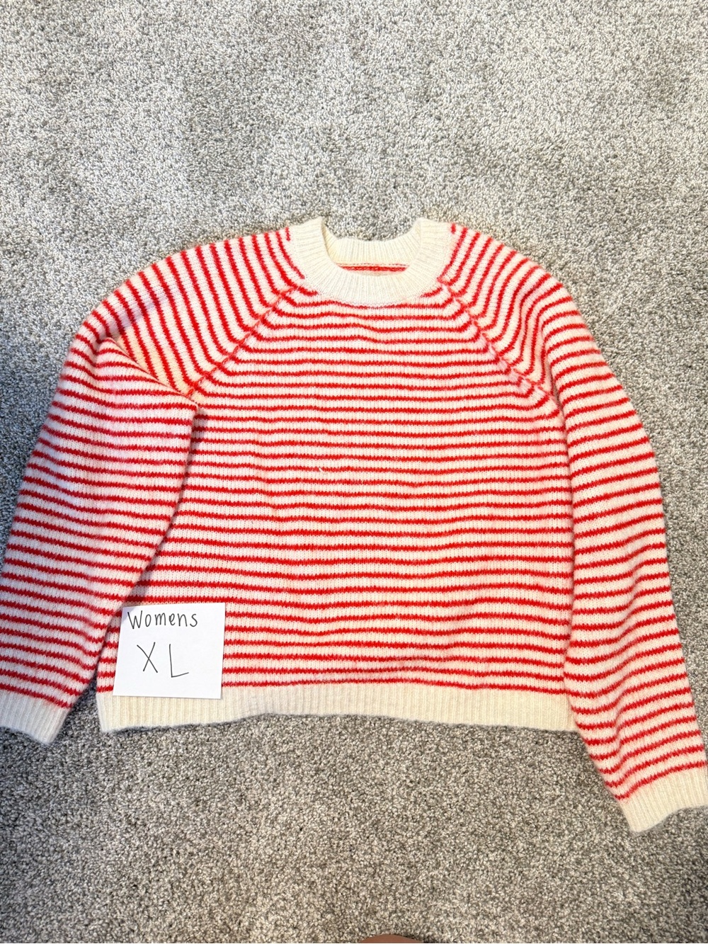 American Eagle Outfitters Red & Cream Striped Crewneck Sweater